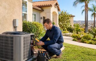 AC repair cost Orange County CA - Cool Air Tech technician servicing residential air conditioner