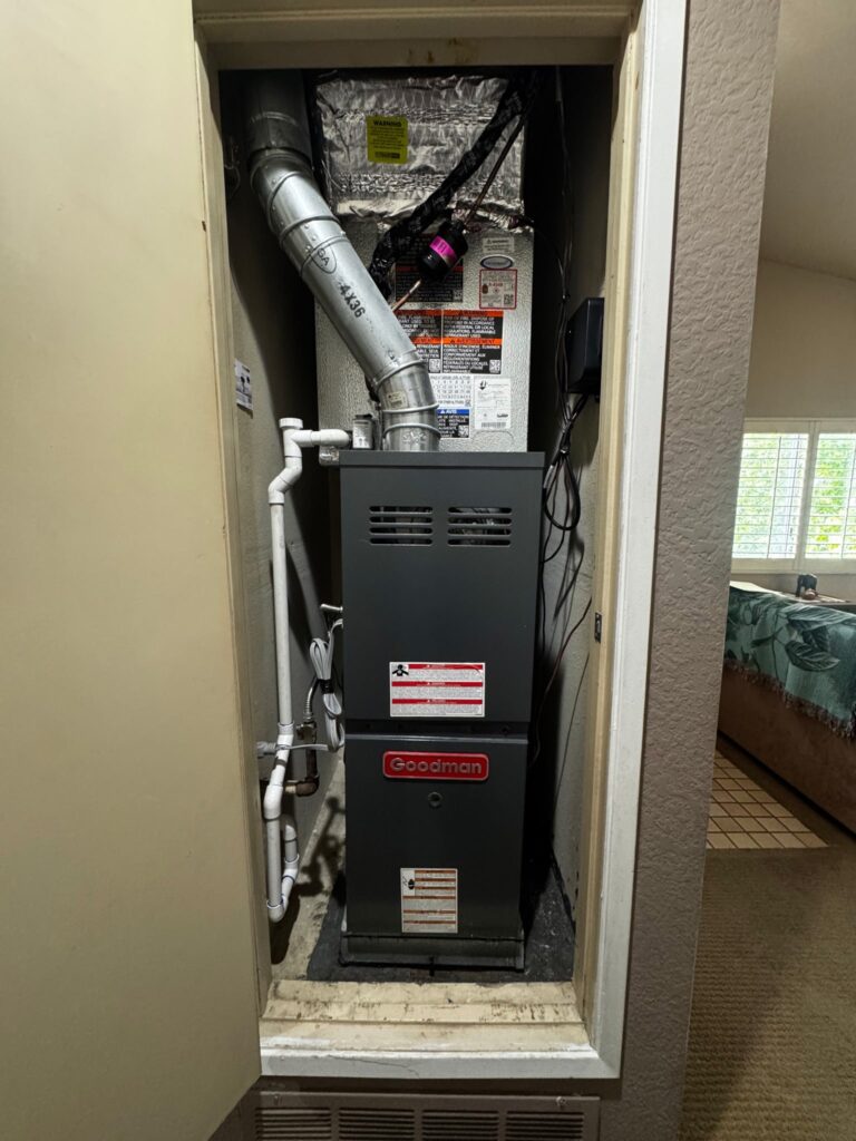 HVAC system upgrade in Irvine, California, featuring a new evaporator coil and outdoor condenser paired with an existing newer furnace evaporator coil and ac condenser replacement irvine ca